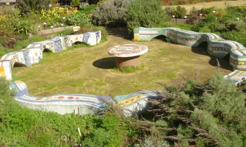 Snake Benches | Public Mosaics by Dmitry Mosaics | Peralta Community Garden in Berkeley