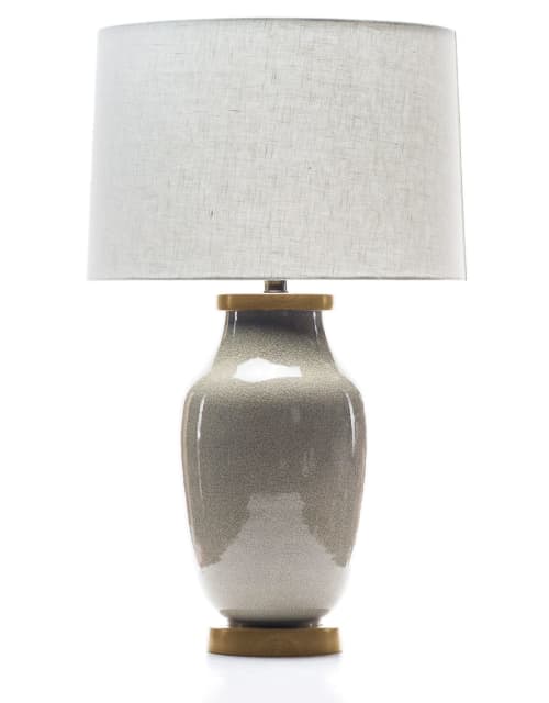 Lagom Porcelain Lamp in Oyster Gray Crackle | Table Lamp in Lamps by Lawrence & Scott | Lawrence & Scott in Seattle. Item composed of wood & stoneware
