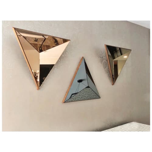 Peach, Gray and Bronze Volume Mirror Single | Decorative Objects by Robert Sukrachand | Park Francis in Jersey City. Item composed of walnut and glass