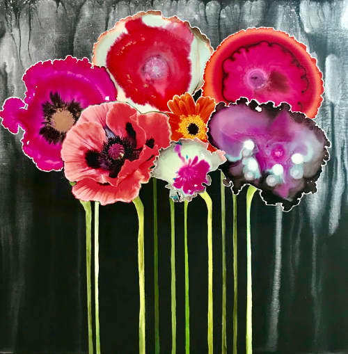 Flowers on Fire | Mixed Media by Laura Van Horne Art | Gray Sky Gallery in Seattle. Item made of synthetic