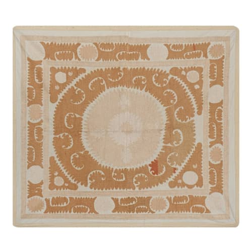 Vintage Suzani Bedspread with Pastel Colors, Old Embroidery | Tablecloth in Linens & Bedding by Vintage Pillows Store