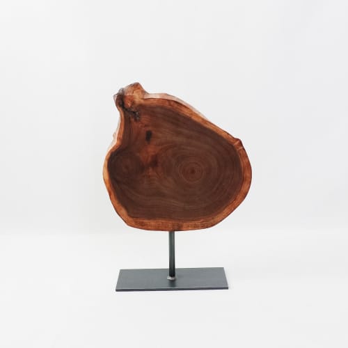 Wood Slice on Stand | Sculptures by Hazel Oak Farms. Item made of walnut