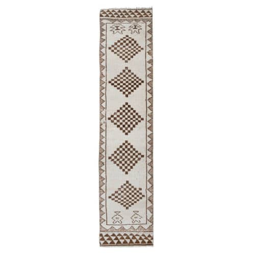 Hand-Knotted Neutral Turkish Runner Rug, Tribal Herki Rug | Rugs by Vintage Pillows Store. Item made of cotton with fiber