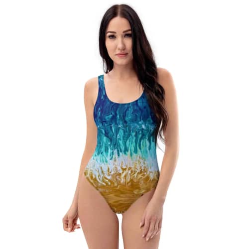 Women's Swimsuit - Good Tidings - Fluid Blue Gold | Work by Eman's Gallery