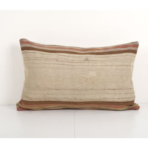 Handwoven Wool Striped Turkish Kilim Pillow, Organic Striped | Cushion in Pillows by Vintage Pillows Store