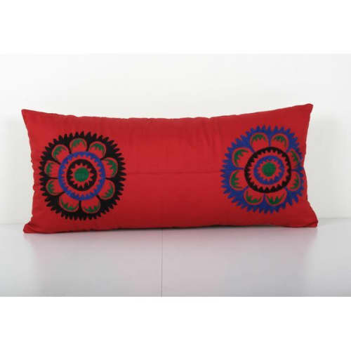 Tashkent Suzani Red Bedding Pillow Case Made from a 19th Cen | Cushion in Pillows by Vintage Pillows Store