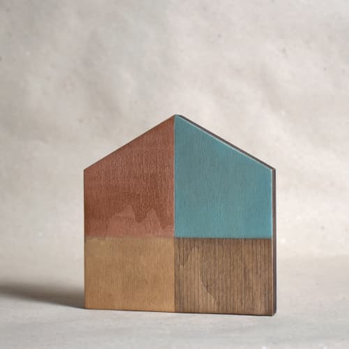 Little Wooden House - Turquoise/Copper No.12 | Sculptures by Susan Laughton Artist. Item composed of wood
