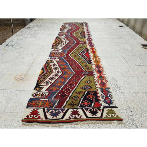 2'11'' x12''10'' Long Handmade Staircase Turkish Wool Kilim | Runner Rug in Rugs by Vintage Pillows Store. Item composed of wool and fiber