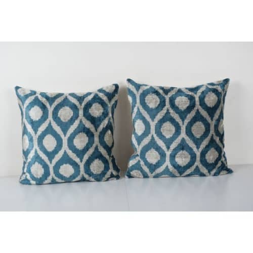Blue Ikat Velvet Pillow Cover, Set Turkish Polka Dot Cushion | Pillows by Vintage Pillows Store
