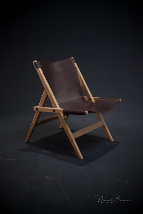 Classic Spanish Leather Chair | Folding Chair in Chairs by Manuel Barrera Habitables. Item made of oak wood with leather