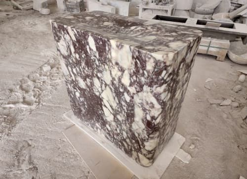 Calacatta Viola Marble Pedestal Sink, Customizable Natural Stone | Water Fixtures by AEGEAN MARBLE ARTISAN ATELIER