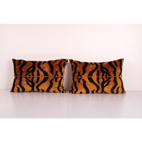 Designer Animalia Velvet Tiger Small Lumbar Pillows - a Pair