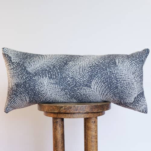 Navy Wool with Grey Feather Pattern Long Lumbar Pillow 11x24 | Pillows by Vantage Design