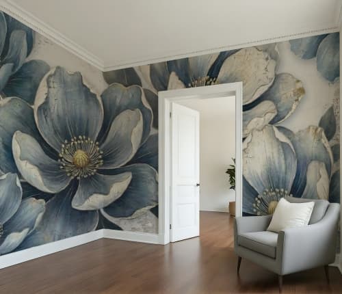 Indigo Bloom — Bold Florals Luxury Wallpaper Mural | Wall Treatments by ELLE WALLS