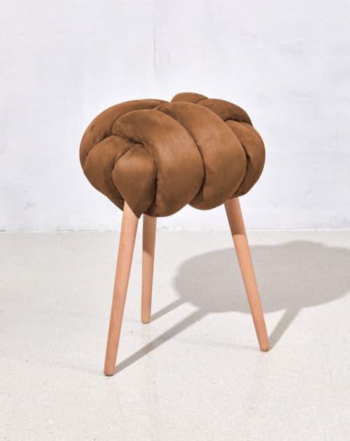 Chocolate Brown Vegan suede Knot Stool | Chairs by Knots Studio. Item made of wood with fabric