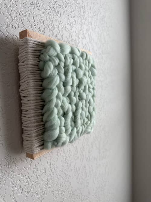 Woven Tile- Fluff- Mint and White | Wall Sculpture in Wall Hangings by Mpwovenn Fiber Art by Mindy Pantuso