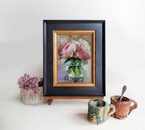 Peony oil painting original, Pink floral wall art, Forget me | Oil And Acrylic Painting in Paintings by Natart. Item composed of canvas & synthetic compatible with contemporary style