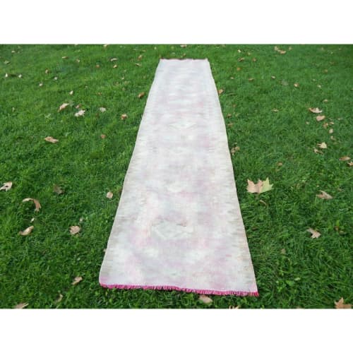 Faded Vintage Turkish Herki Kilim Runner 2'6'' X 10'4'' | Runner Rug in Rugs by Vintage Pillows Store. Item composed of wool and fiber