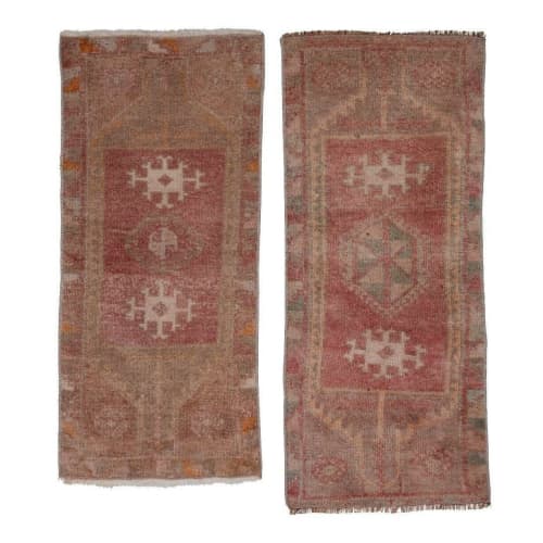 Set of Two Distressed Turkish Small Rug, Kitchen Sink Rug | Runner Rug in Rugs by Vintage Pillows Store. Item composed of cotton and fiber