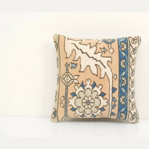 12" x 12" Turkish Blue Oushak Rug Pillow cover | Sham in Linens & Bedding by Vintage Pillows Store. Item made of cotton with fiber