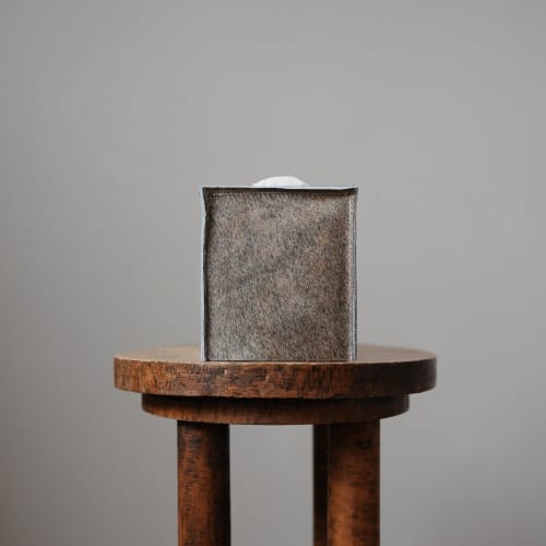 Truffle Brown Hair-On-Hide Leather Single Tissue Box Cover | Toiletry in Storage by Vantage Design