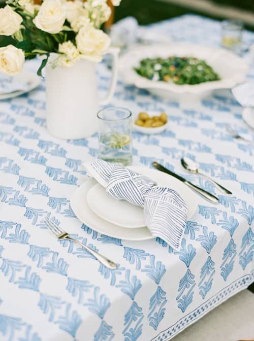 Tablecloth - Palmetto, Navy & Lotus Blue | Linens & Bedding by Mended. Item made of cotton