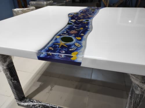 Custom Order Milk White Ocean Epoxy Dining Room Table | Dining Table in Tables by LuxuryEpoxyFurniture. Item composed of wood & synthetic