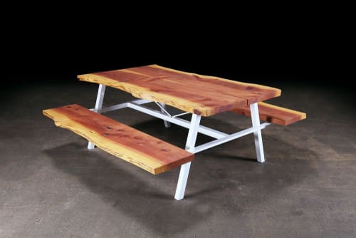 Live Edge Redwood Picnic Table | Tables by Urban Lumber Co.. Item composed of wood and steel