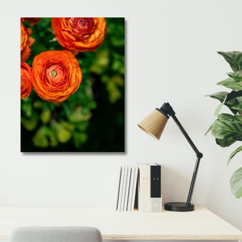 Photograph • Ranunculus, Orange Florals, Garden, Flowers | Photography by Honeycomb. Item made of metal with paper