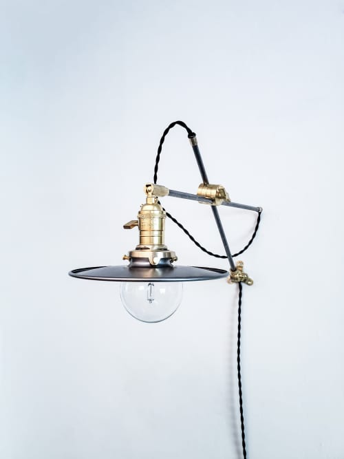 Plug in Kitchen Shelves Scissor Sconce - Adjustable Wall | Sconces by Retro Steam Works. Item composed of brass in industrial style