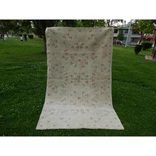 Oushak Rug, Mid Century Modern Primitive Decor Neutral Large | Area Rug in Rugs by Vintage Pillows Store. Item made of cotton with fiber