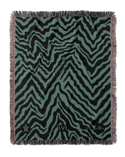 IVI - Abstract Jacquard Woven Blanket - Black Green | Linens & Bedding by Sean Martorana. Item made of cotton