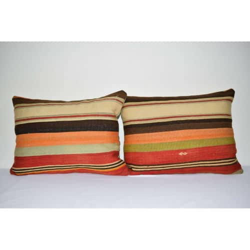 18" X 24" Turkish Kilim Pillow Cover, Set of Two Lumbar Trib | Sham in Linens & Bedding by Vintage Pillows Store. Item composed of cotton and fiber