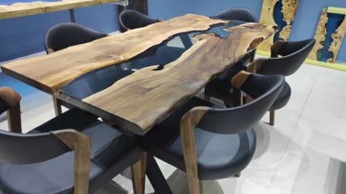 Walnut Dining Epoxy Table, Epoxy Dining Table, River Resin | Tables by LuxuryEpoxyFurniture. Item composed of wood & synthetic