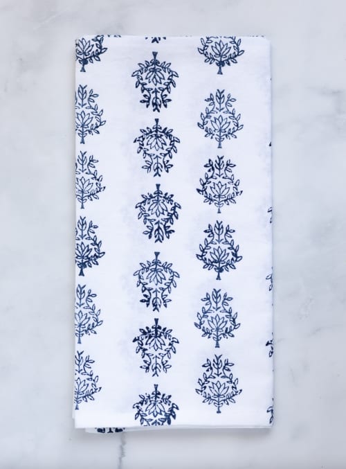 Tea Towel - Lotus, Navy | Linens & Bedding by Mended. Item made of cotton