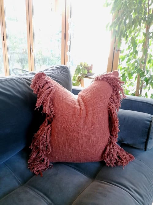 Rust fringe pillow rust fringed cushion rust brown by velvet