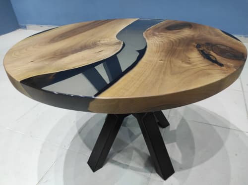 Walnut Epoxy Round Dining Table - Epoxy Resin Table Top | Tables by LuxuryEpoxyFurniture. Item composed of wood and synthetic