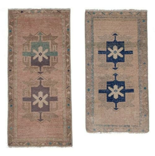 Set of Two Distressed Small Turkish Rug - Pair Kitchen Rug | Runner Rug in Rugs by Vintage Pillows Store. Item made of cotton
