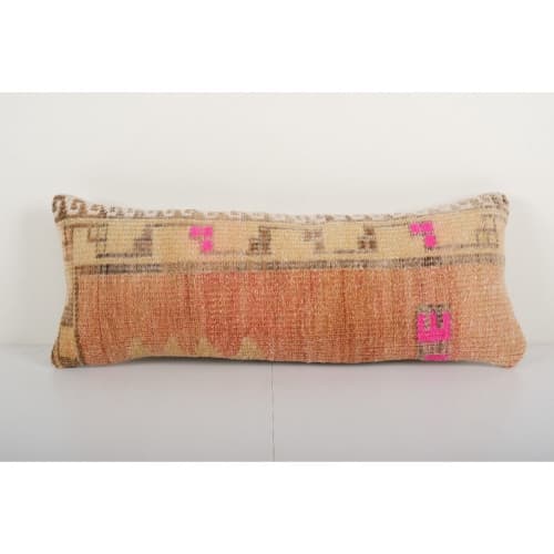 Muted Color Orange Blossom Antique Carpet Rug Pillow, Unique | Cushion in Pillows by Vintage P. Item composed of cotton & fiber