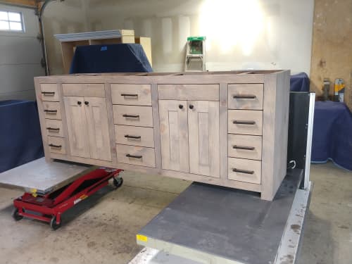 Model #1035 - Custom Double Sink Bathroom Vanity | Countertop in Furniture by Limitless Woodworking. Item composed of maple wood in mid century modern or contemporary style