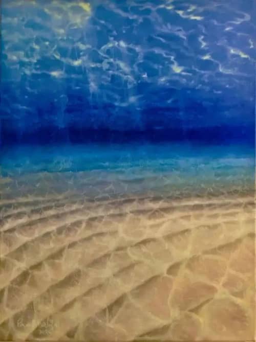 Hypnosis - Framed Underwater Scene & Light - Original Oil Painting | Oil And Acrylic Painting in Paintings by Eman's Gallery
