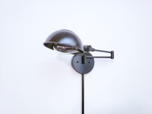 Swing Arm Adjustable Wall Light - Satin Black - Blackened | Sconces by Retro Steam Works. Item composed of metal compatible with industrial style