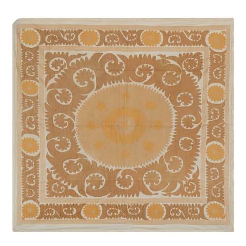 Central Asian Suzani Textile, Embroidered Cotton Bed Cover, | Tablecloth in Linens & Bedding by Vintage Pillows Store