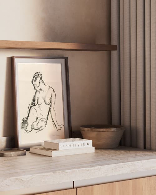 Vintage Figure Drawing | Black and white charcoal drawing | Drawings by Capricorn Press. Item composed of paper in boho or minimalism style