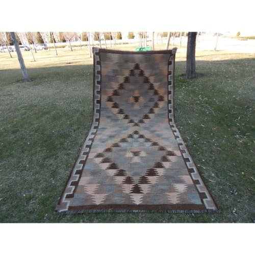 1950s Vintage Diamond Turkish Kilim Rug - 4'8'' x 9'4'' | Area Rug in Rugs by Vintage Pillows Store. Item composed of fiber
