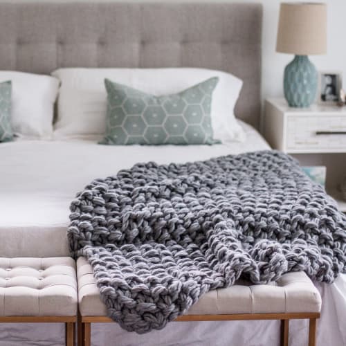 Arm Knit Seed Stitch Blanket DIY KIT | Linens & Bedding by Flax & Twine. Item composed of fabric