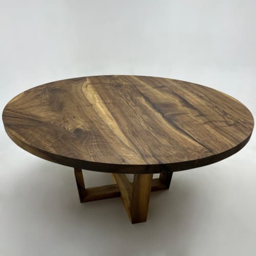 Custom Order Table - Walnut Round Dining Table - Live Edge | Tables by TigerWoodAtelier. Item composed of walnut compatible with minimalism and contemporary style