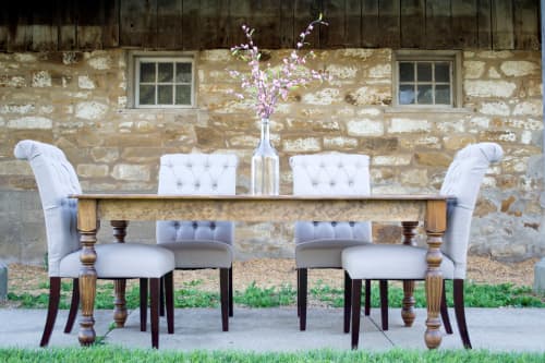 Traditional Farmhouse Table with Turned Legs | Dining Table in Tables by Hazel Oak Farms. Item made of oak wood works with minimalism & country & farmhouse style
