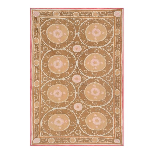 Central Asian Suzani Textile, Embroidered Cotton Bed Cover, | Tablecloth in Linens & Bedding by Vintage Pillows Store