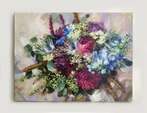 Bridal bouquet painting from photo, Wedding flowers portrait | Oil And Acrylic Painting in Paintings by Natart. Item composed of canvas & synthetic